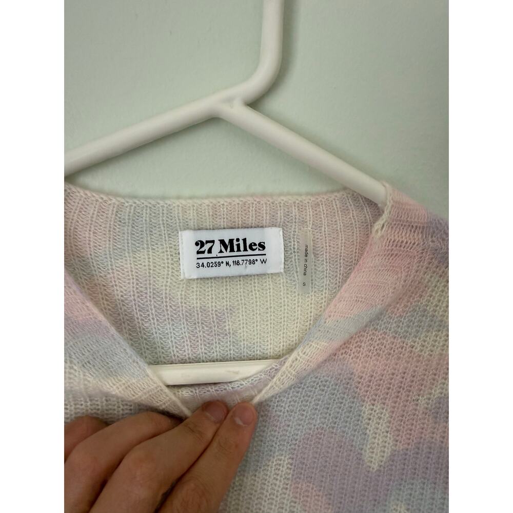Girly Preppy Pastel Camouflage 100% Cashmere 27 Miles Malibu Crewneck Sweater - Picture 4 of 9